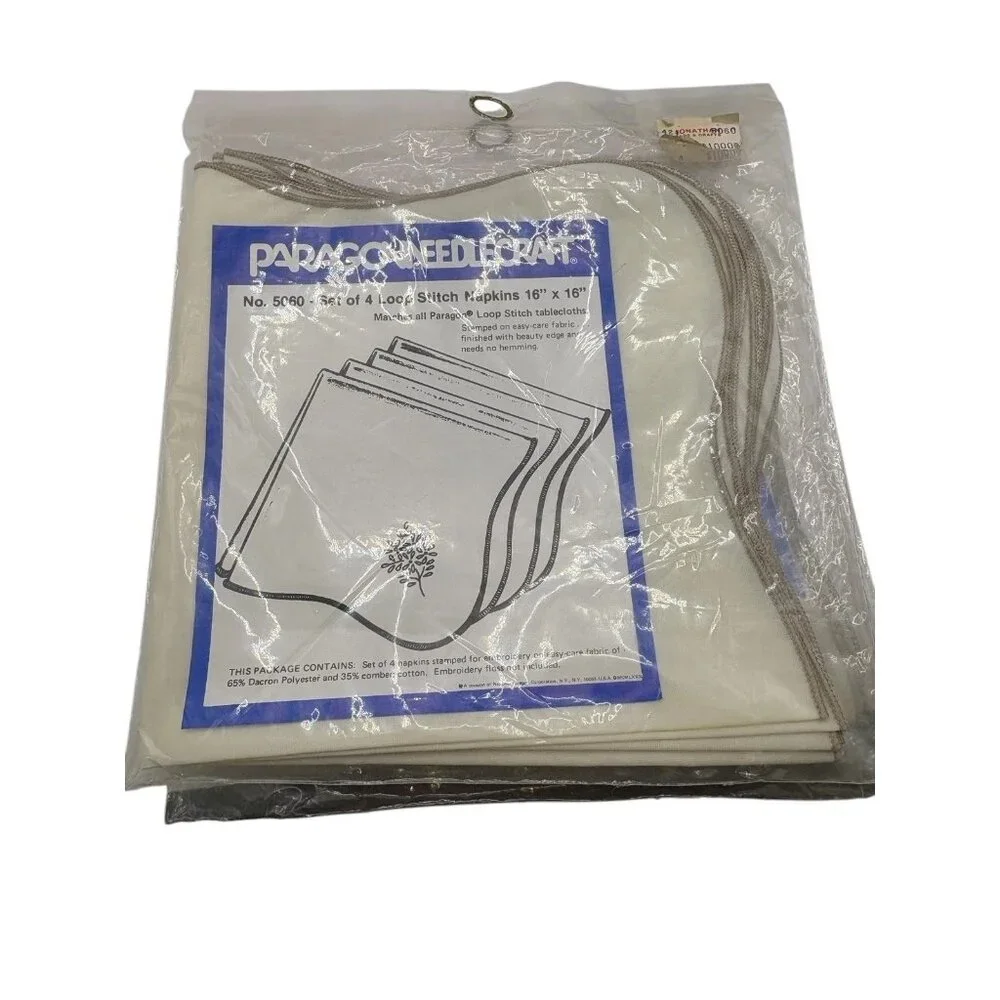 VTG Paragon Needlecraft Cross Loop Stitch Table Napkins 16”x16” 2 Packs Of 4 NOS